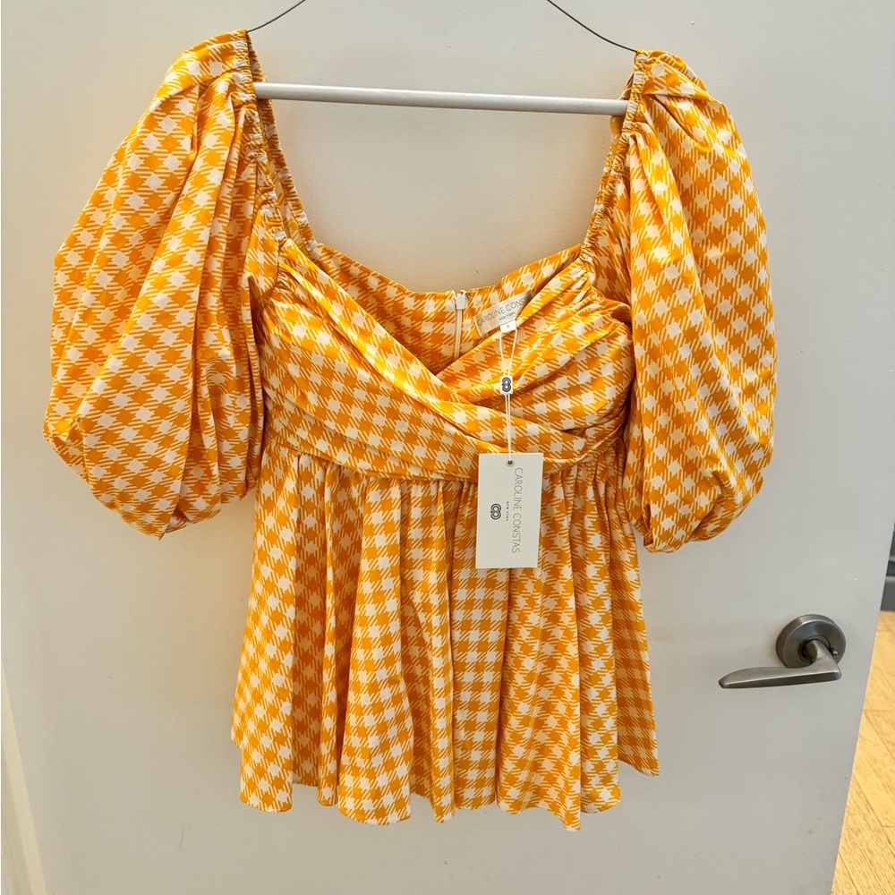Caroline Constas yellow gingham top S